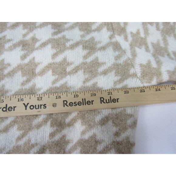 H&M Tan Houndstooth Cardigan Sweater sz M Coastal Nautical Boho Cottagecore Cozy - Picture 5 of 6